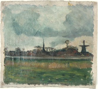 Theo van Doesburg - Landschap met molen en kerk - AB4042 - Cultural Heritage Agency of the Netherlands Art Collection