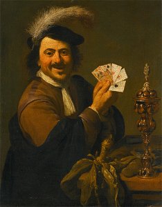 Theodoor Rombouts - Card player showing his hand. Free illustration for personal and commercial use.