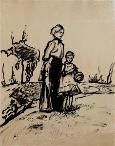 Theodor Schindler Mutter mit Kind in Landschaft 1912