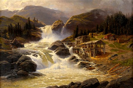 Themistokles Eckenbrecher Norwegischer Wasserfall mit Sägemühle 1908