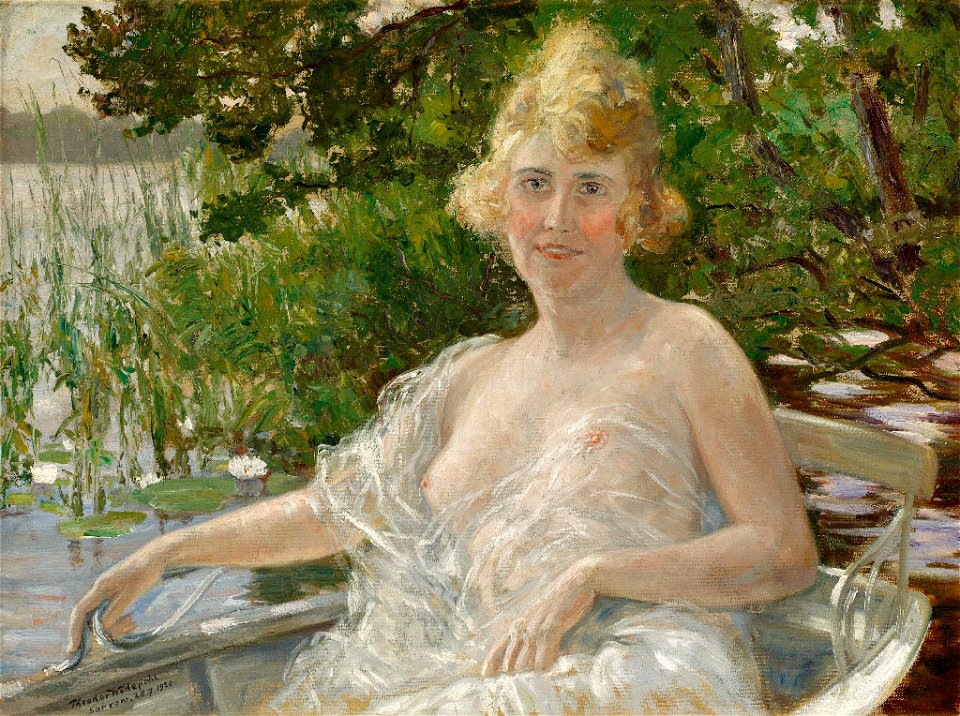 Theodor Wedepohl Entblößte Frau in einem Kahn 1920