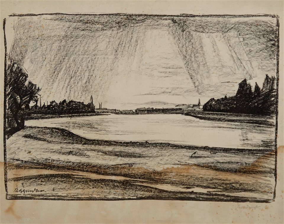 Theodor Schindler Blick über Fluss auf Stadt