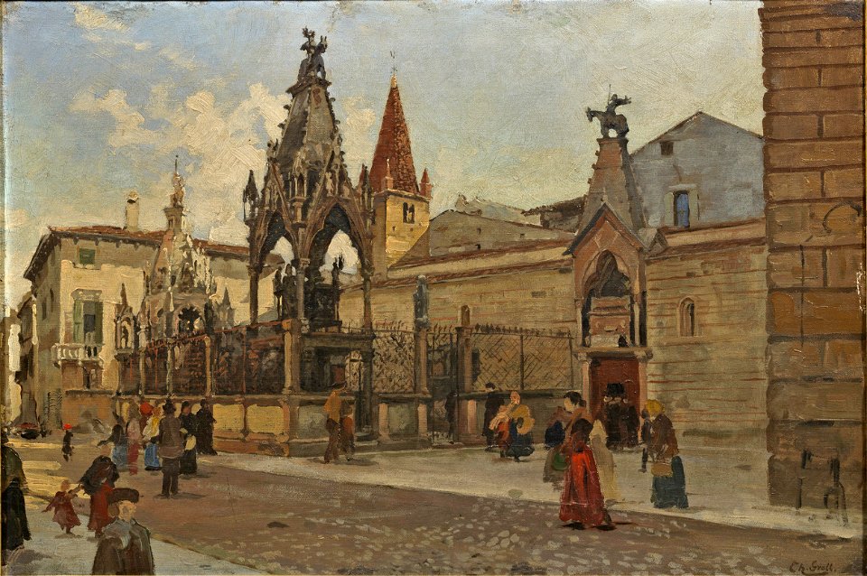 Theodor Groll Ansicht von Verona mit Blick auf die Scaliger-Grabmäler