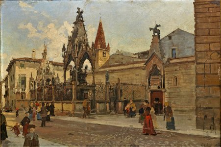 Theodor Groll Ansicht von Verona mit Blick auf die Scaliger-Grabmäler
