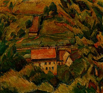 Theodor Schindler Blick von der Höhe auf Dorf 1920