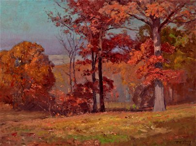 Theodore Clement Steele - When the Oaks are Red (Brookville Landscape) - 1999.156 - Indianapolis Museum of Art. Free illustration for personal and commercial use.