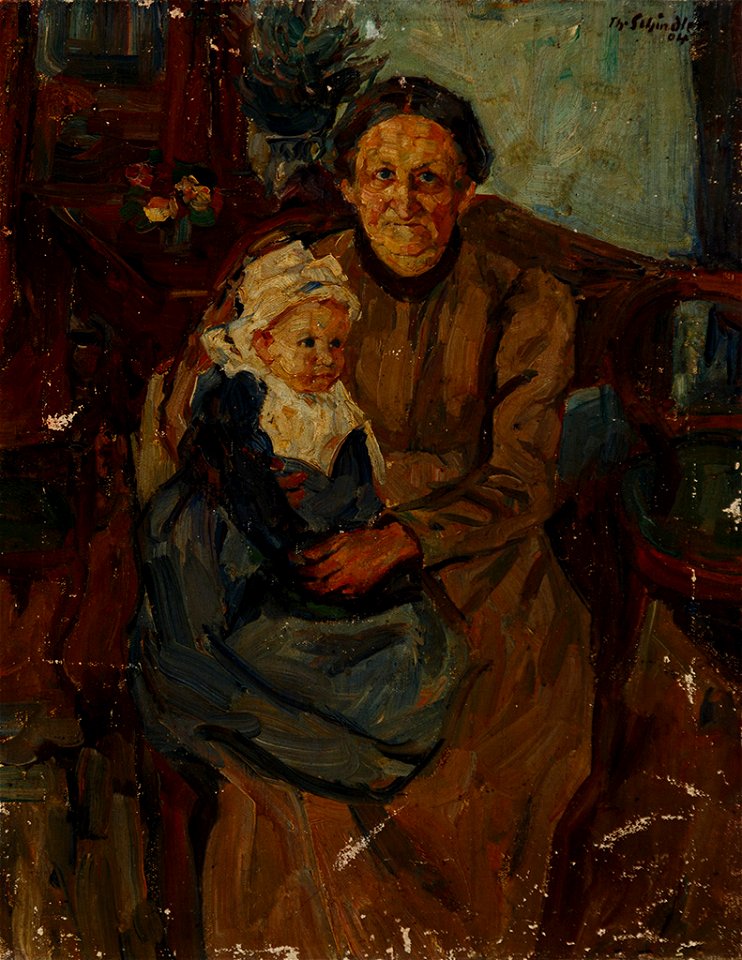 Theodor Schindler Portrait Mutter und Tochter des Künstlers 1904