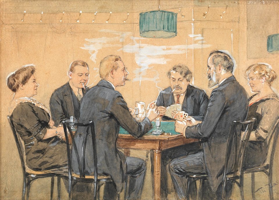 Theodor Zasche Kartenspieler im Kaffeehaus