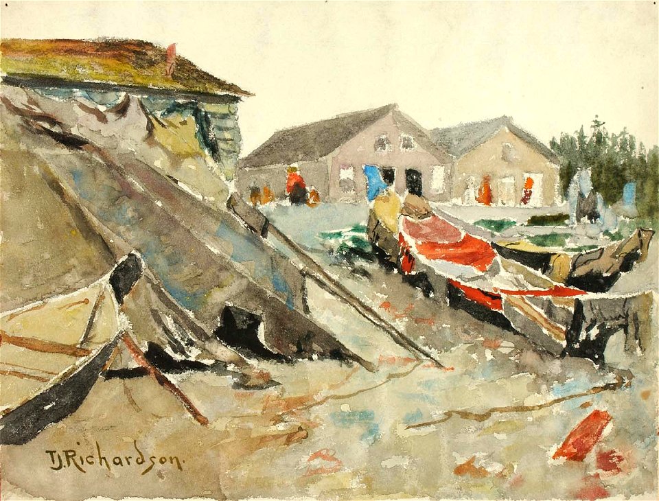 Theodore J. Richardson - Drying Blankets over Canoes - 1985.66.326,789 - Smithsonian American Art Museum