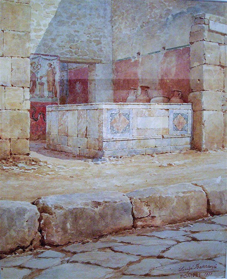 Thermopolium in the Alley of the Pharmacist in Pompeii watercolor by Luigi Bazzani