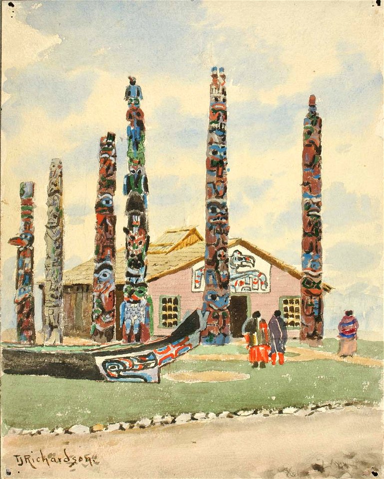 Theodore J. Richardson - Alaska Building with Totems at St. Louis Exposition - 1985.66.326,785 - Smithsonian American Art Museum