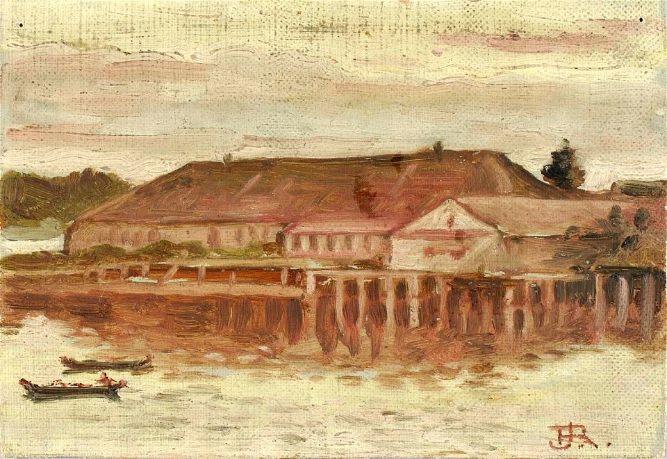 Theodore J. Richardson - Trading Post and Wharf Buildings, Sitka, Evening - 1985.66.326,794 - Smithsonian American Art Museum