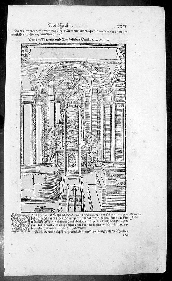 Thermal baths used by the Romans (1628). Free illustration for personal and commercial use.