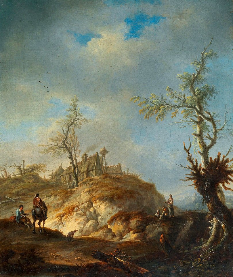 Johann Alexander Thiele - A hilly landscape with travellers