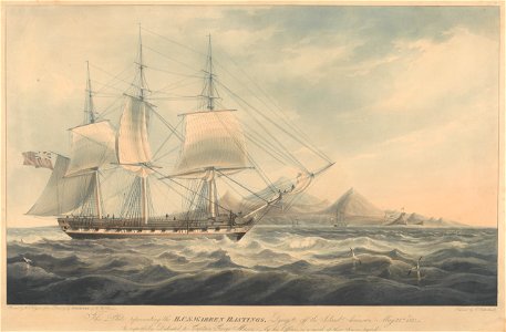 This Plate Representing the H.C.S. Warren Hastings, - lying to off the Island Ascension, May 22nd 1823 - dedicated to Captain George Mason by his Officers - RMG PY8457