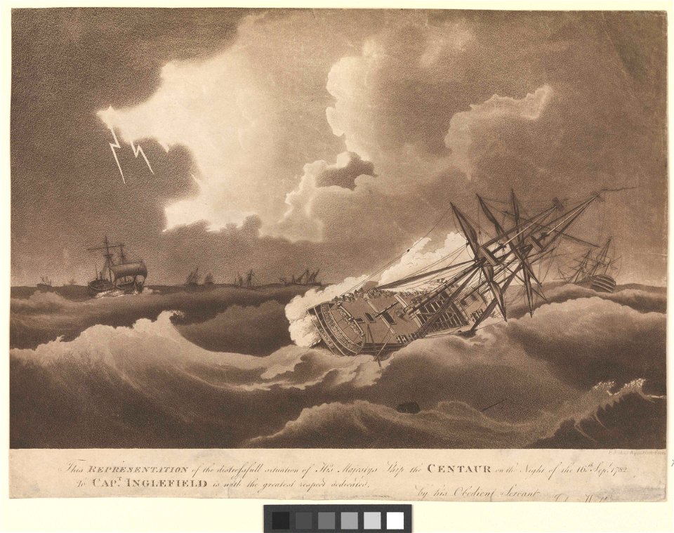 This Representation of the distressful situation of His Majesty's Ship the Centaur on the Night of the 16th Sept 1782 RMG PW7946