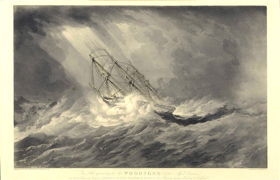 This Plate representing the Ship 'Woodford' - Captain Alfred Chapman - 1824 - on her Passage from Madras to England (stern view) RMG PY8473