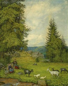 Hans Thoma - Kinder mit Ziegenherde (1916). Free illustration for personal and commercial use.