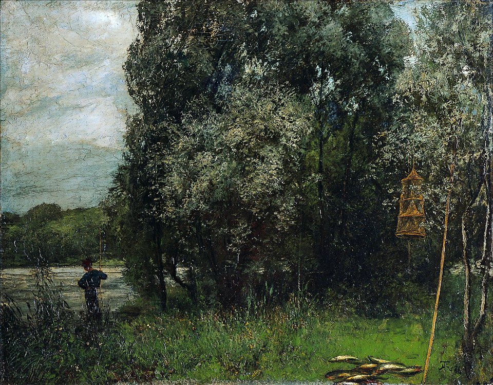 Hans Thoma - Flusslandschaft mit Angler (Fischer am Rhein)