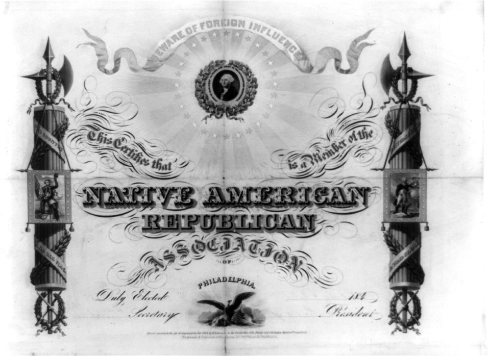 This certifies that (blank) is a member of the Native American Republican Association of Philadelphia LCCN2003690760