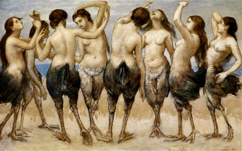 Thoma Acht tanzende Frauen in Vogelkörpern 1886