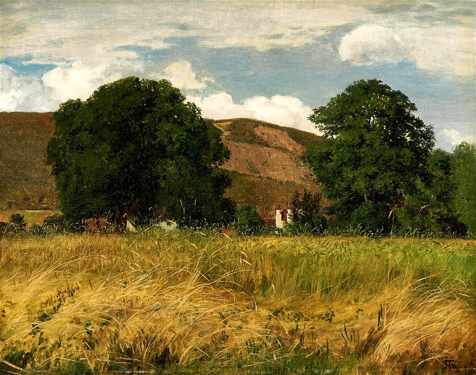 Hans Thoma - Wiese mit zwei großen Bäumen
