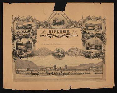 This diploma was awarded by the Warren County farmers, mechanics & manufacturers association to ... - Js. Queen delt. ; lith of P.S. Duval & Son Phila. LCCN2015647833