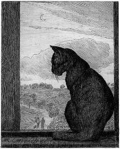 Hans Thoma Die Katze Abendfrieden. Free illustration for personal and commercial use.