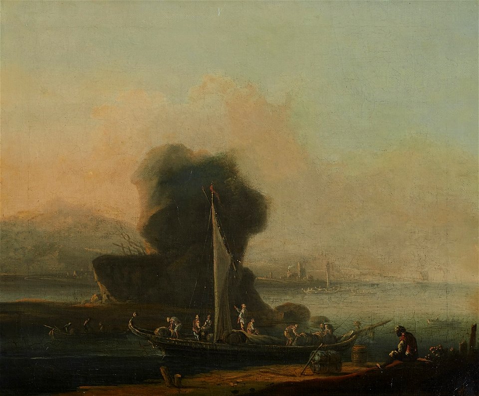 Johann Alexander Thiele - Flusslandschaft mit beladenem Boot am Ufer