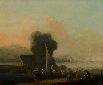 Johann Alexander Thiele - Flusslandschaft mit beladenem Boot am Ufer