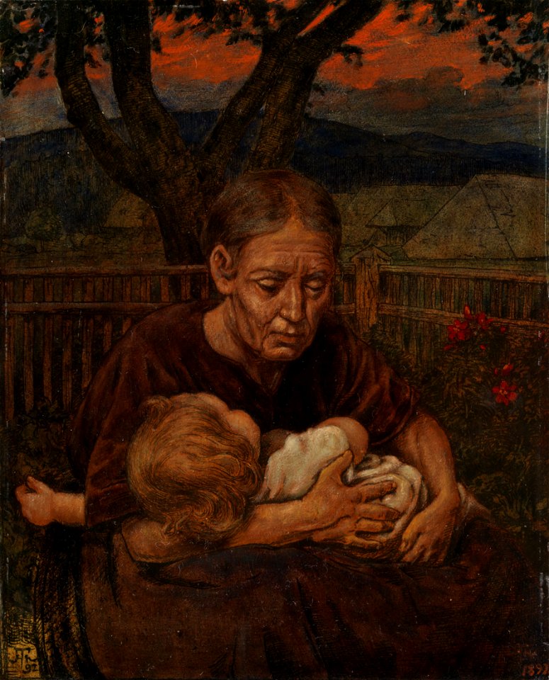 Hans Thoma Großmutter mit einem Kleinkind 1892