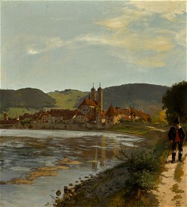 Hans Thoma - Der Rhein bei Säckingen im Schwarzwald (1870). Free illustration for personal and commercial use.