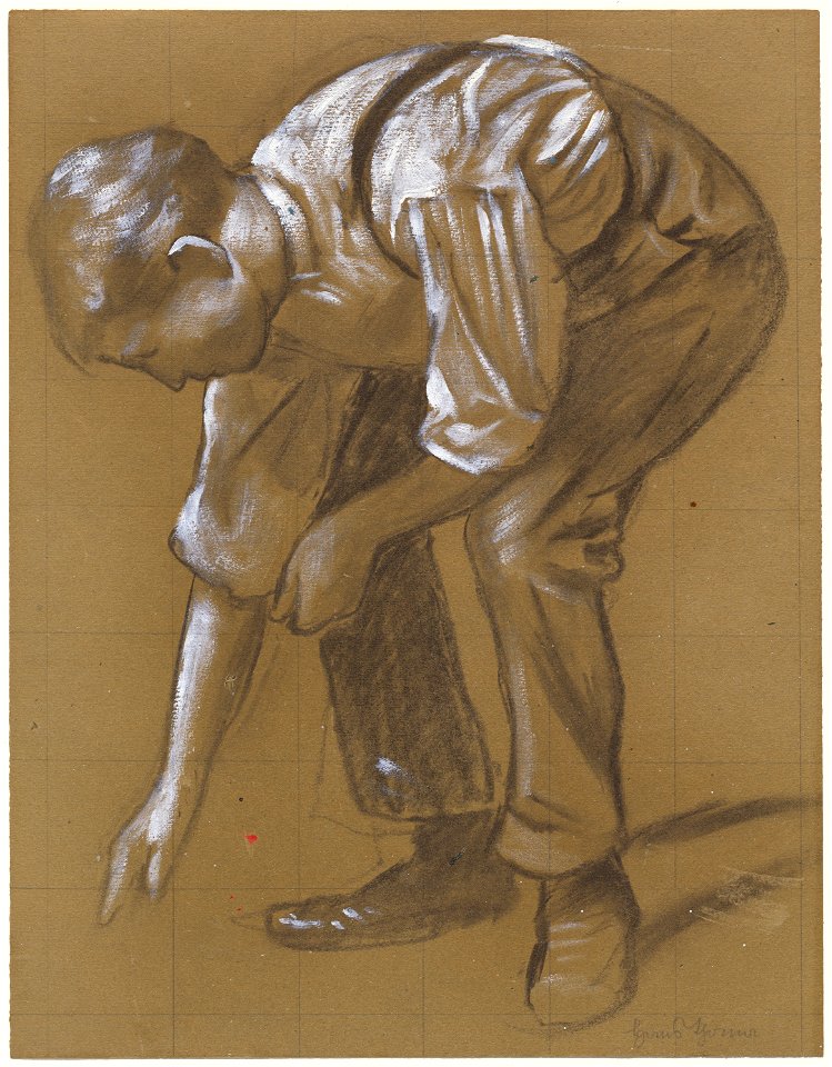 Hans Thoma - Ein Mann beugt sich über (1886)