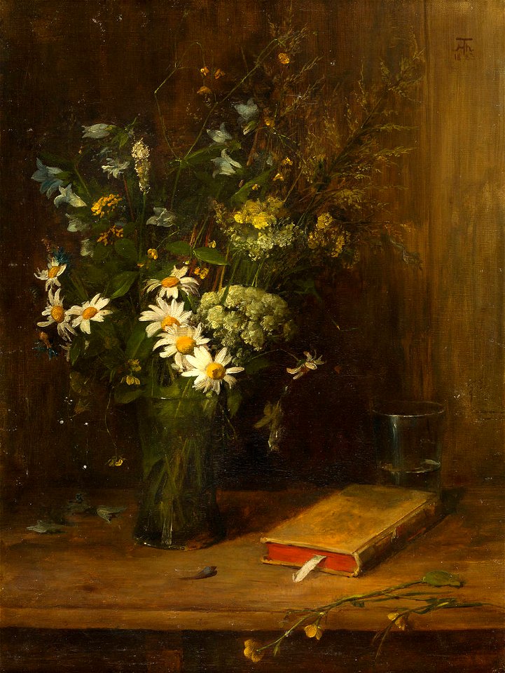 Hans Thoma - Stillleben mit Feldblumen in einer Glasvase (1883)