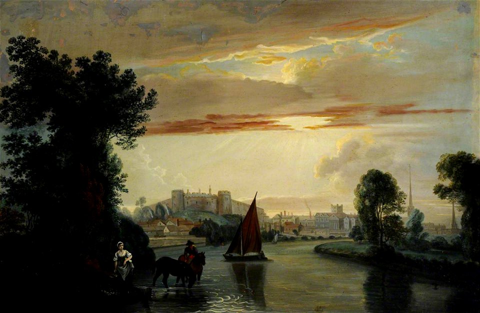 Thomas Christopher Hofland (1777-1843) (style of) - View of a Castle, Town and River - 290286 - National Trust