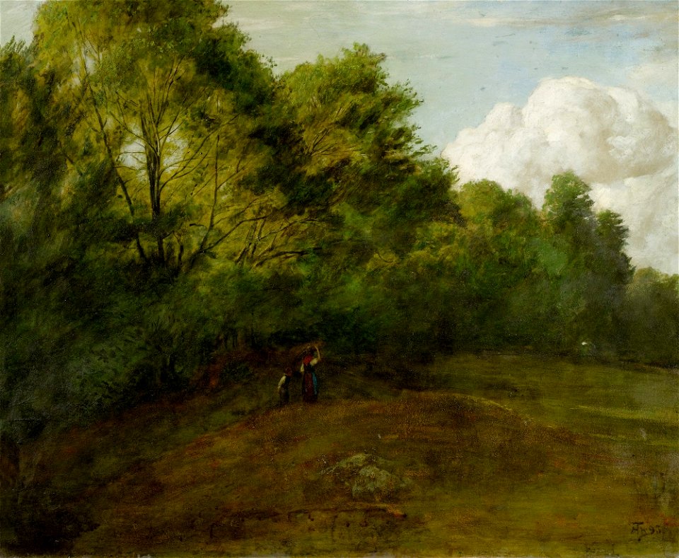 Hans Thoma - Reisigsammlerin mit ihrem Kind am Waldrand