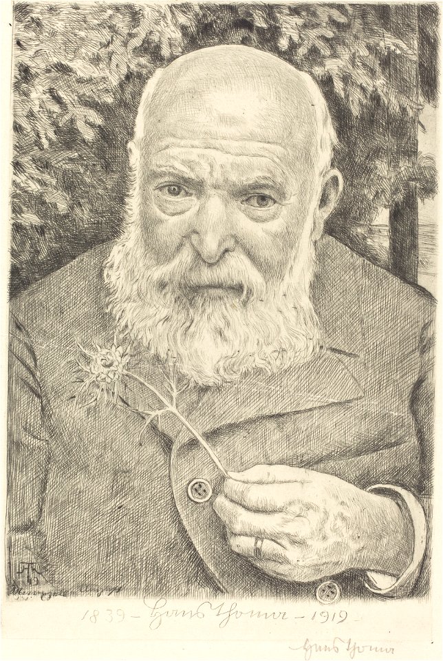Hans Thoma - Selbstporträt VI mit Blume (1919)