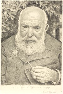 Hans Thoma - Selbstporträt VI mit Blume (1919)