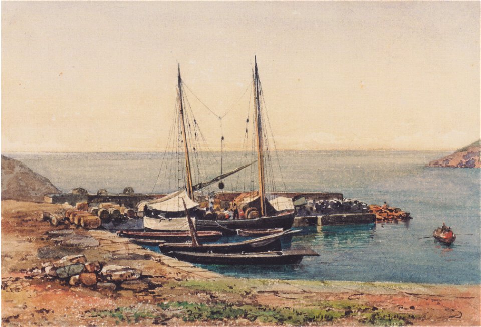 Thomas Ender - Kleiner Hafen mit Booten - ca1845