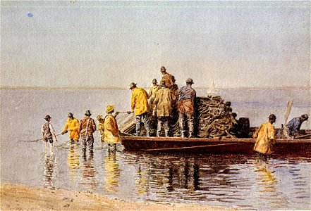 Thomas Eakins Taking up the Net. Free illustration for personal and commercial use.