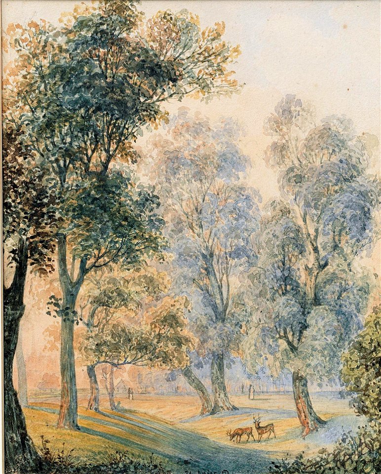 Thomas Ender (attr) Parklandschaft mit Rotwild