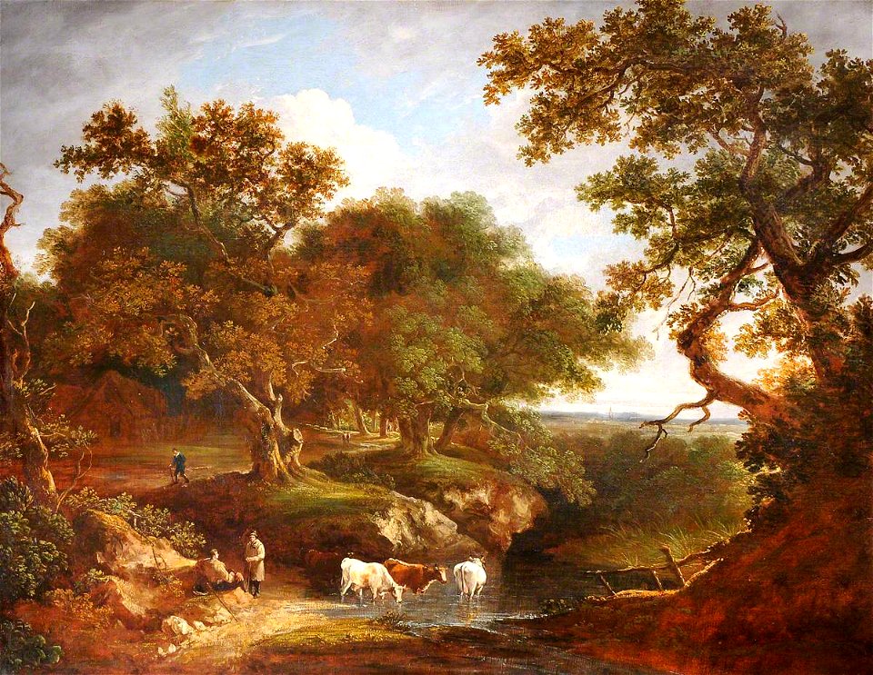 Thomas Barker (1769-1847) (attributed to) - Landscape with Cattle Watering and Rustics - 1548223 - National Trust