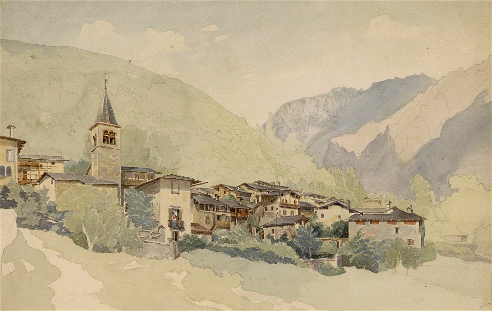 Thomas Ender Dorf in einer Gebirgslandschaft