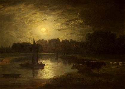 Thomas Christopher Hofland (1777-1843) - Windsor and Eton from Clewer Meadows by Moonlight - 732333 - National Trust