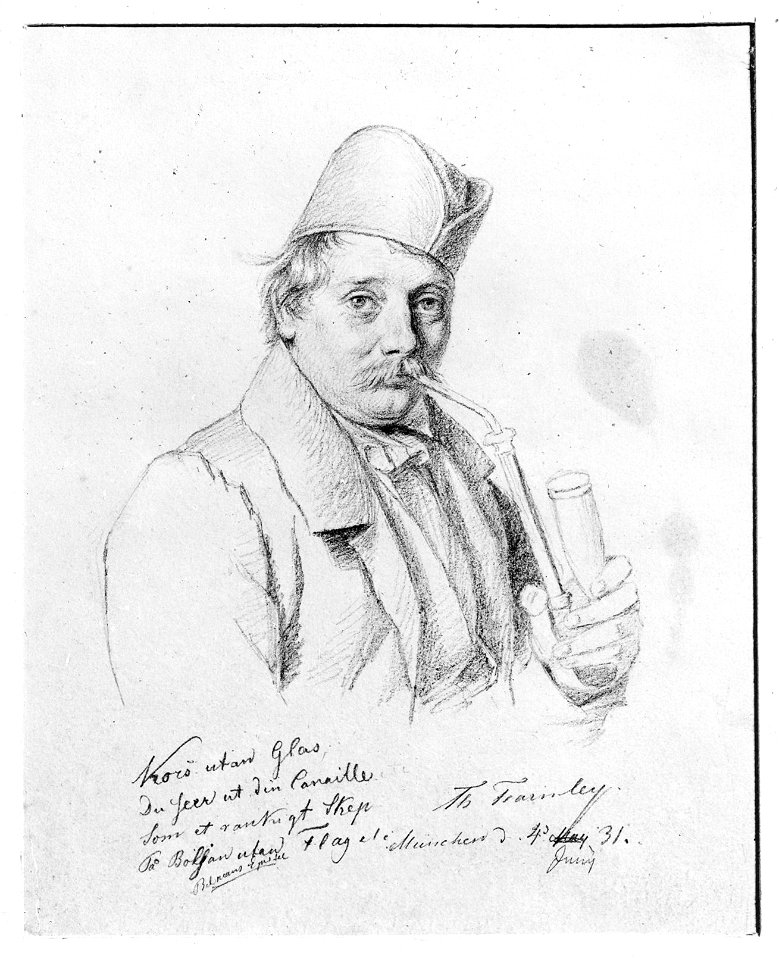 Thomas Fearnley - Selvportrett med pipe - Norsk portrettarkiv - Riksantikvaren - F000390