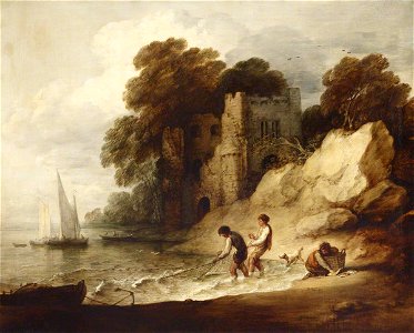 Thomas Gainsborough (1727-1788) - Rocky Coastal Scene with a Ruined Castle, Boats and Fishermen - 515450 - National Trust