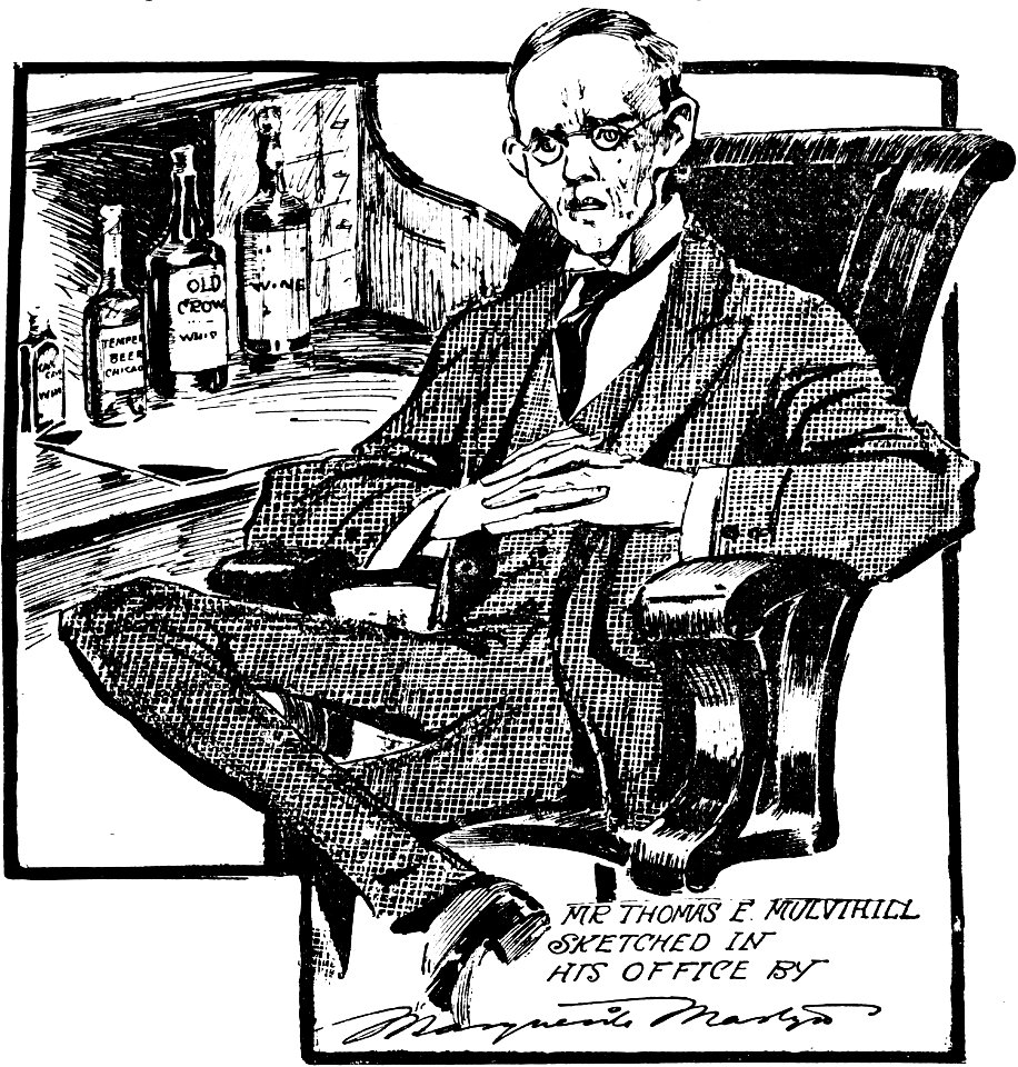 Thomas E. Mulvihill Sr. as sketched in his office by Marguerite Martyn, 1908