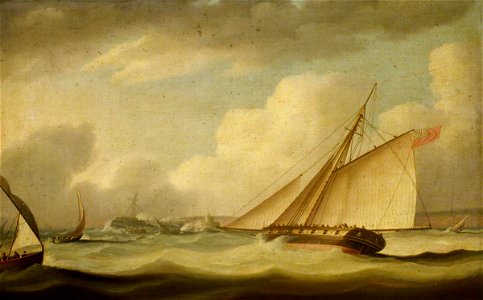 Thomas Buttersworth (1768-1842) - A Cutter Rescuing a Ship Aground - BHC1112 - Royal Museums Greenwich. Free illustration for personal and commercial use.