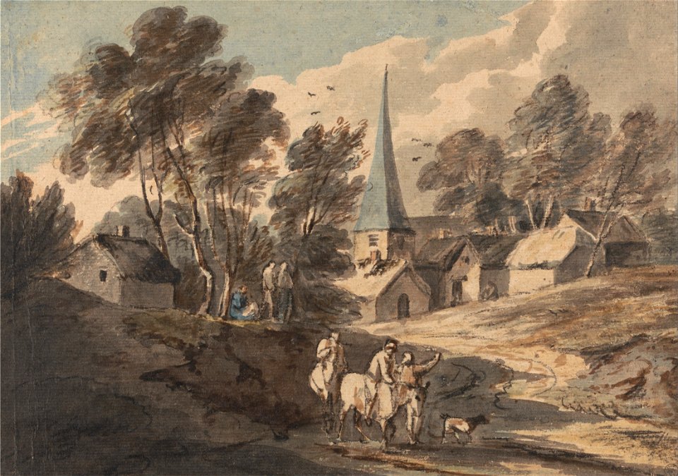 Thomas Gainsborough - Travellers on Horseback Approaching a Village with a Spire - Google Art Project