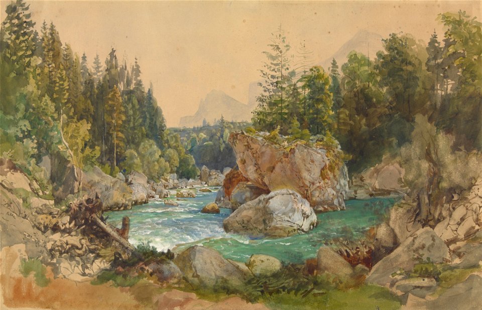 Thomas Ender (Austrian - Wooded River Landscape in the Alps - Google Art Project